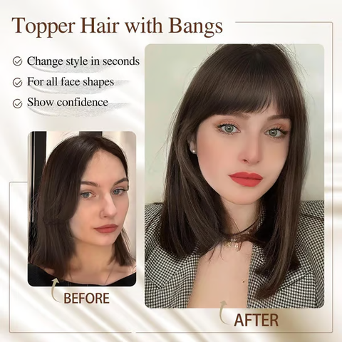 Natural Hair Toppers With curtain Bangs For Women Adding Hair Volume Topper