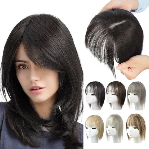 Natural Hair Toppers With curtain Bangs For Women Adding Hair Volume Topper