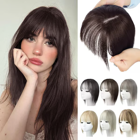 Natural Hair Toppers With curtain Bangs For Women Adding Hair Volume Topper